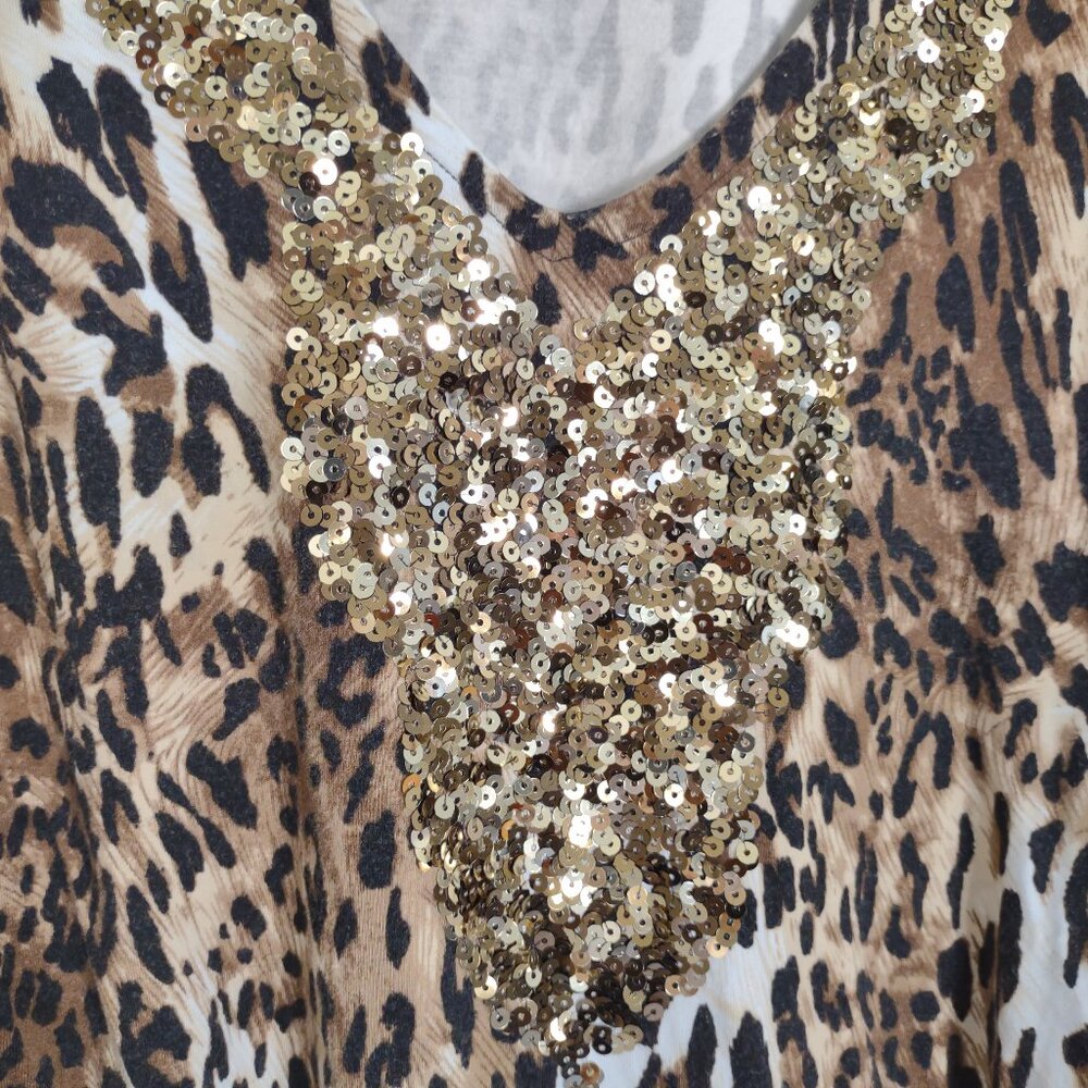 Cache Blouse Leopard Print 3/4 sleeve Brown/Beige/Black  Size Medium